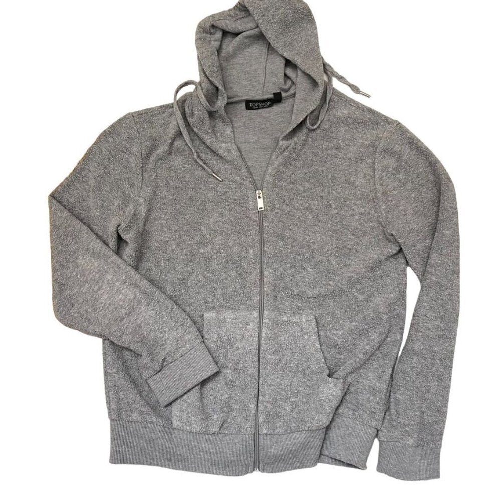 Topshop Zip Hoodie Sz 8 Grey Terry Cloth Casual Spring Preowned - Picture 5 of 9